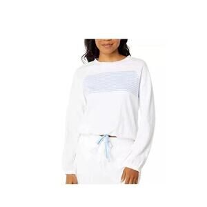 Southern Tide White Long-Sleeve Top with Light Blue Stripe